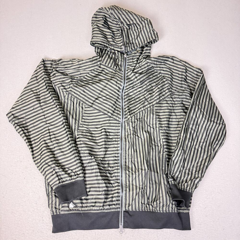 10.Deep Mens Hooded Windbreaker Jacket Large Striped Gray Black Streetwear
